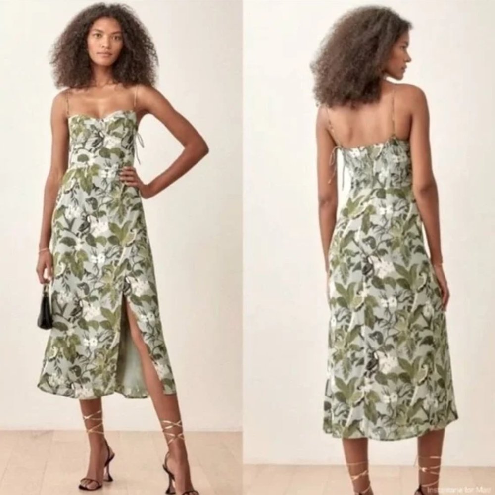 Reformation Kourtney Dress Green Tropical Print Size 0
